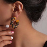 Twisted Leather Rope C-Hoop Earrings - Trendsi - Flyclothing LLC