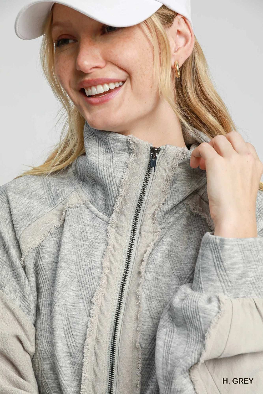 Umgee Two-Way Jacquard Zip-Up Jacket - Trendsi - Flyclothing LLC