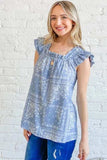 And The Why Boho Print Rayon Linen Ruffle Baby Doll Tank Top - Trendsi - Flyclothing LLC