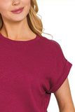 Zenana Cotton Modal Slub Rolled Sleeve T-Shirt - Trendsi - Flyclothing LLC
