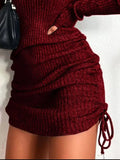 Full Size Ribbed Knit Drawstring Bodycon Sweater Dress Plus Size - Trendsi - Flyclothing LLC