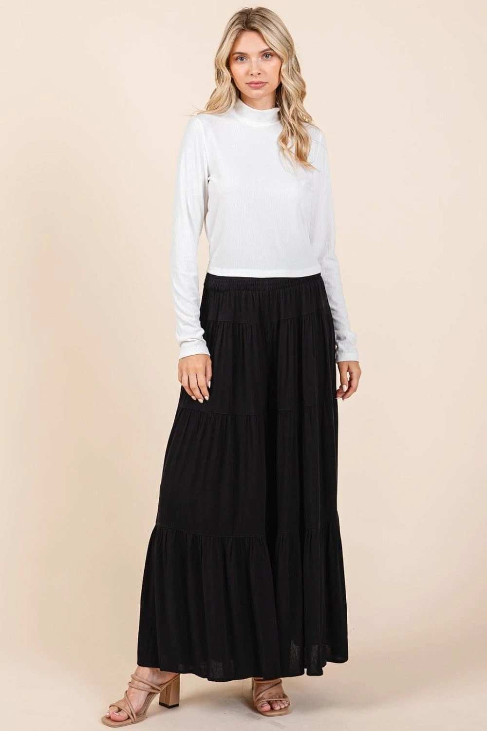 Mittoshop Tier Detail Smocked Elastic Waist Wide Leg Pants - Trendsi - Flyclothing LLC