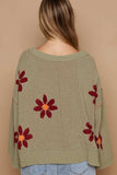 POL V-Neck Floral Pattern Chenille Sweater - Trendsi - Flyclothing LLC