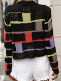 Openwork Color Block Round Neck Sweater - Trendsi - Flyclothing LLC