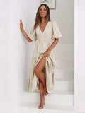 Tiered Puff Sleeve Midi Dress - Trendsi - Flyclothing LLC