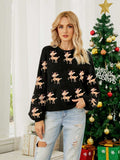 Reindeer Round Neck Long Sleeve Sweater - Trendsi - Flyclothing LLC