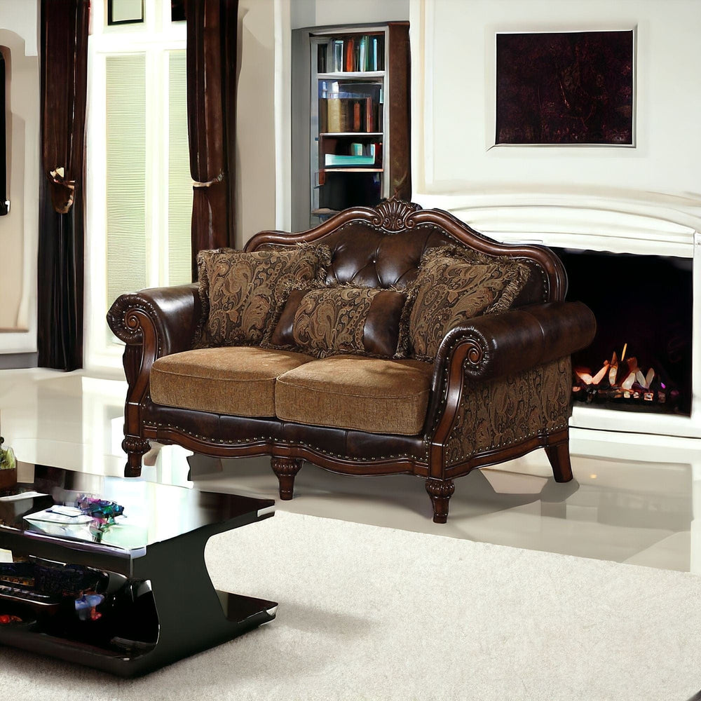 70" Brown Faux Leather Chesterfield Loveseat - Homeroots - Flyclothing LLC