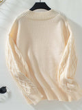 Cable-Knit Notched Long Sleeve Sweater - Trendsi - Flyclothing LLC