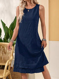 Ruffled Textured Round Neck Sleeveless Dress - Trendsi - Flyclothing LLC