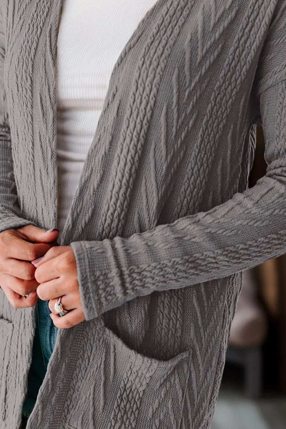 Textured Open Front Cover Up with Pockets - Trendsi - Flyclothing LLC