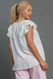 Umgee Full Size V-Neck Double Layered Ruffle Sleeve Blouse Plus Size - Trendsi - Flyclothing LLC