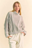 Davi & Dani Cable-Knit Turtleneck Dropped Shoulder Sweater - Trendsi - Flyclothing LLC