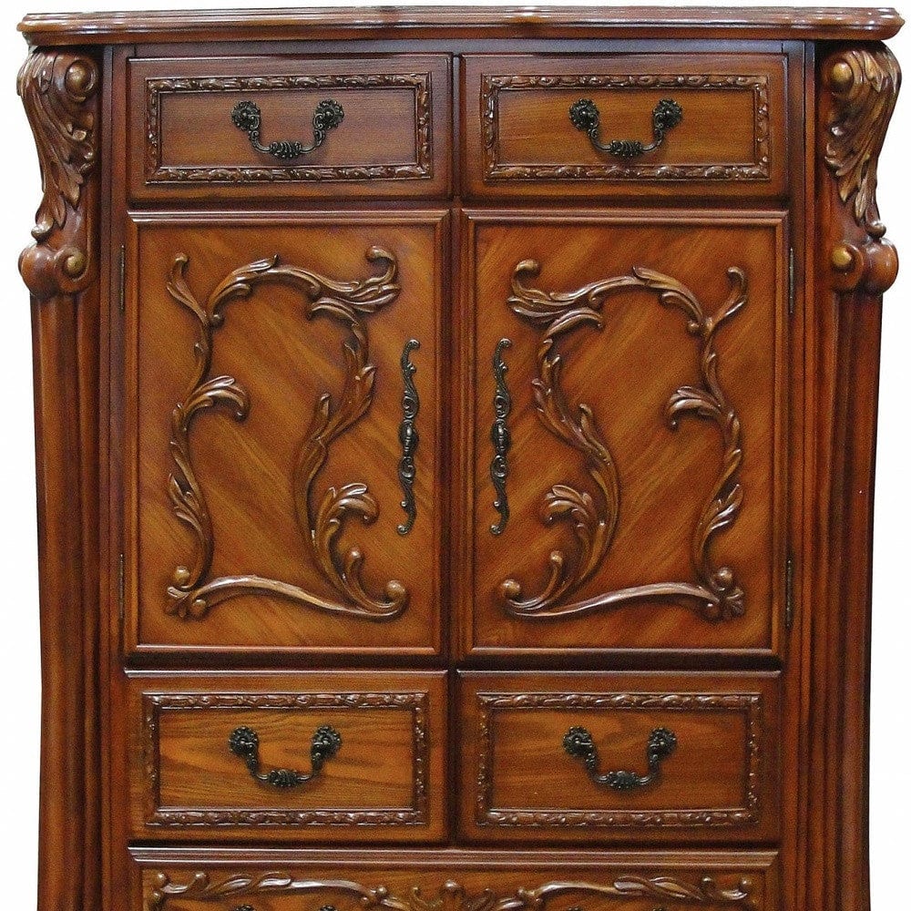 43" Brown Solid Wood Five Drawer Standard Chest - Homeroots - Flyclothing LLC