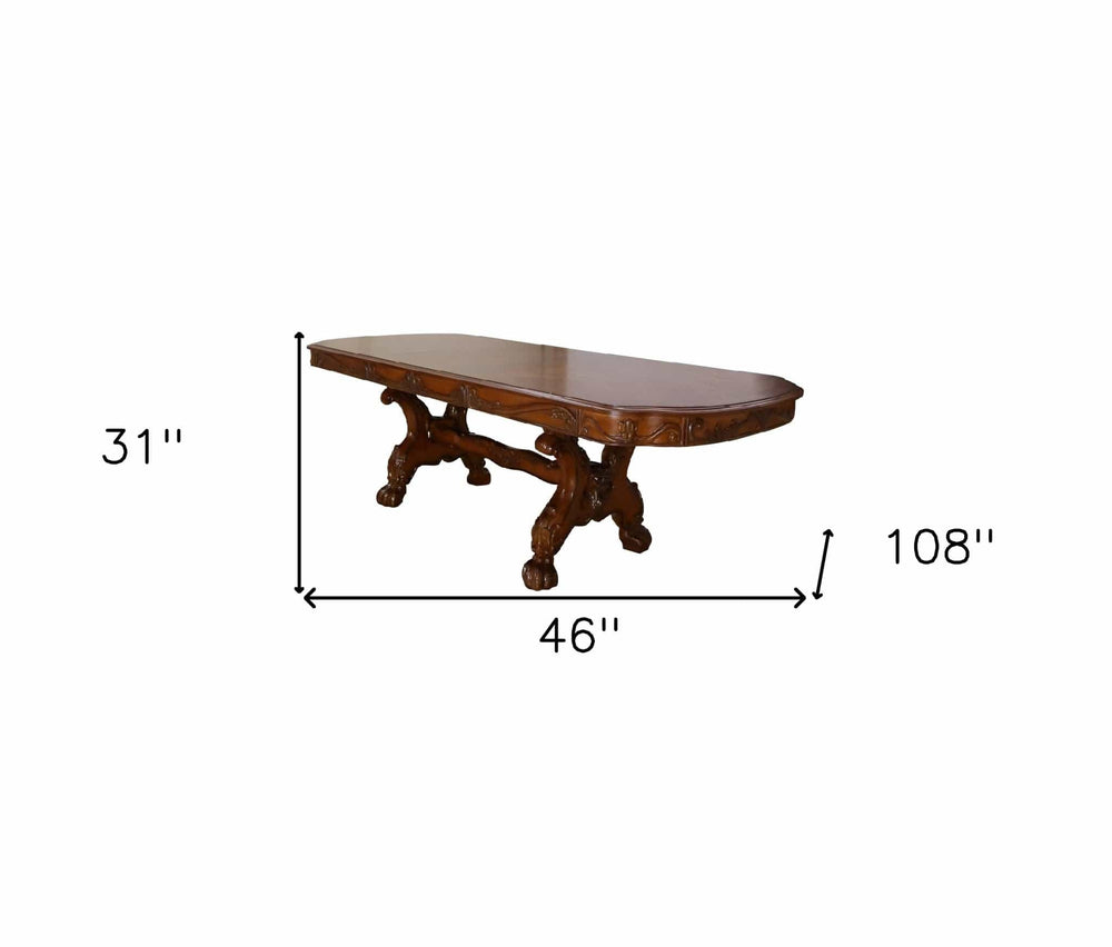 46" Dark Brown Free Form Solid Wood Double Pedestal Base Dining Table - Homeroots - Flyclothing LLC