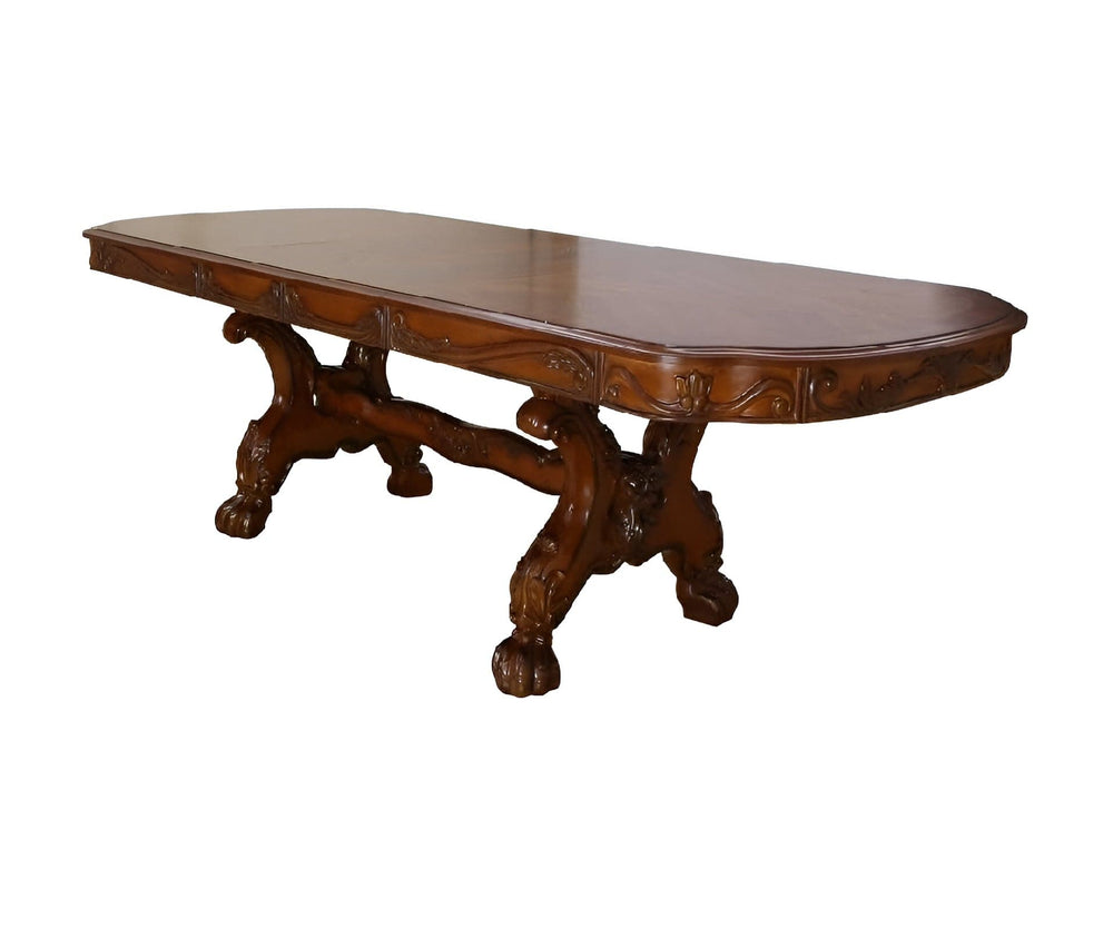 46" Dark Brown Free Form Solid Wood Double Pedestal Base Dining Table - Homeroots - Flyclothing LLC