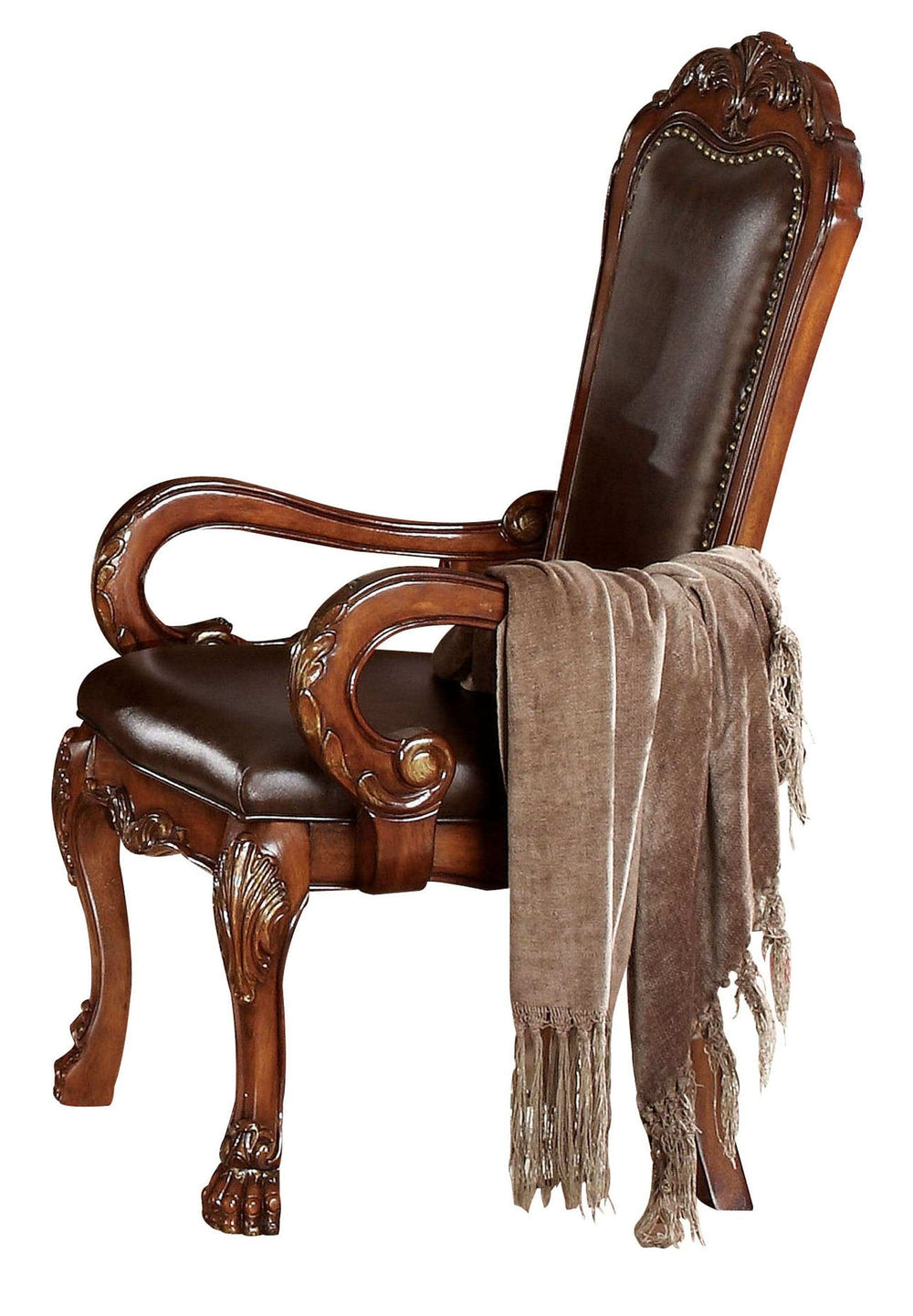 Set of Two Brown Upholstered Faux Leather Queen Anne Back Dining Arm Chairs - Homeroots - Flyclothing LLC