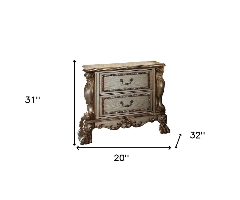 31" Gold Two Drawers Solid Wood Mirrored Nightstand - Homeroots - Flyclothing LLC