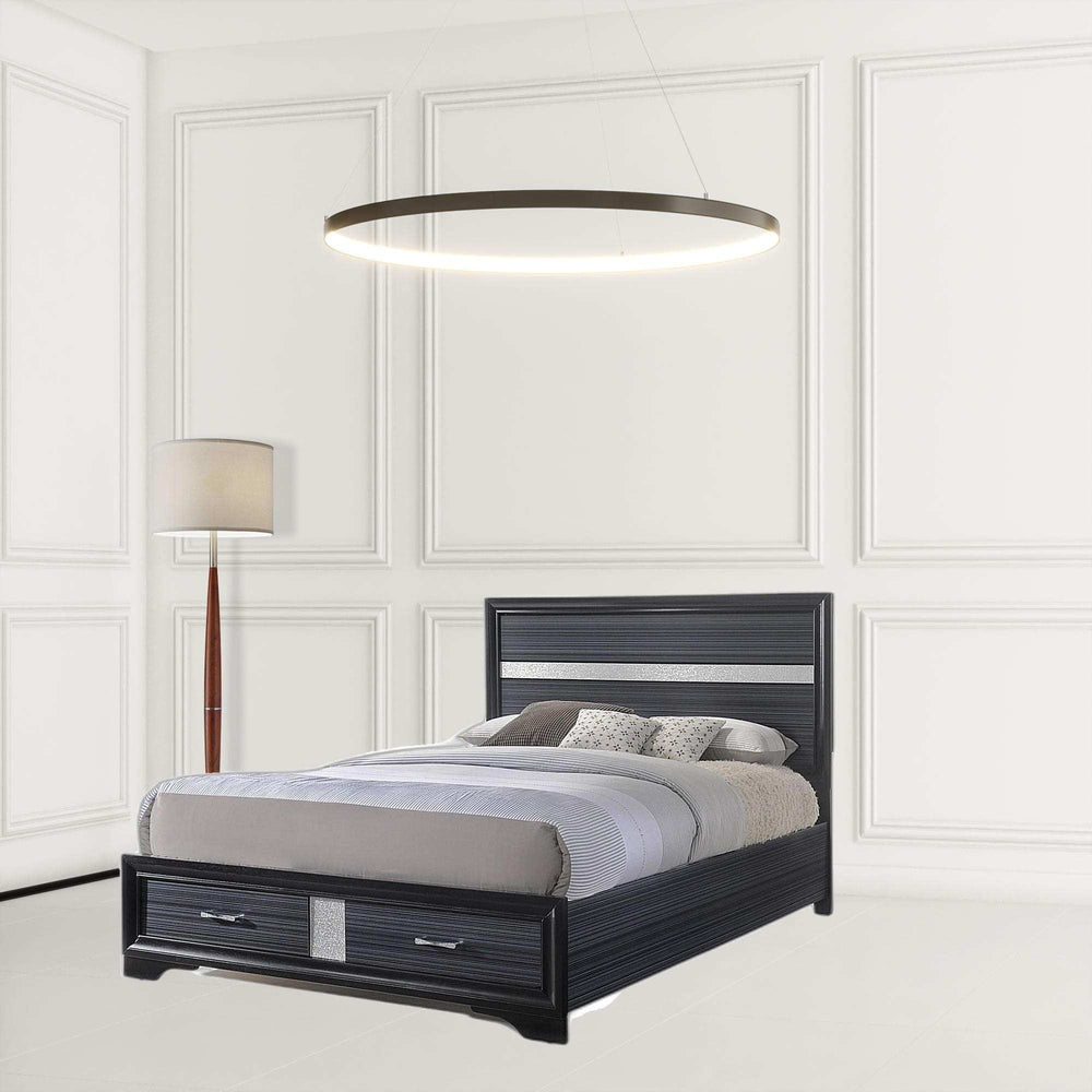 Beige And Black Upholstered Wooltwo Drawer Bed - Homeroots - Flyclothing LLC