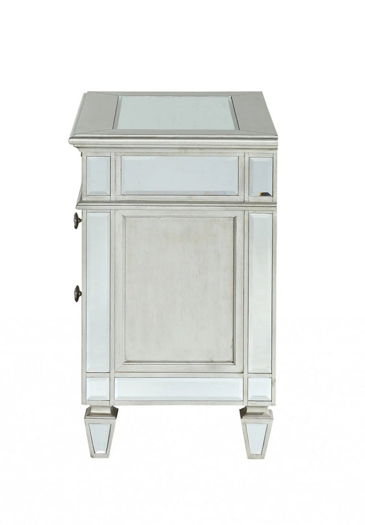 31" Silver Two Drawers Solid Wood Mirrored Nightstand - Homeroots