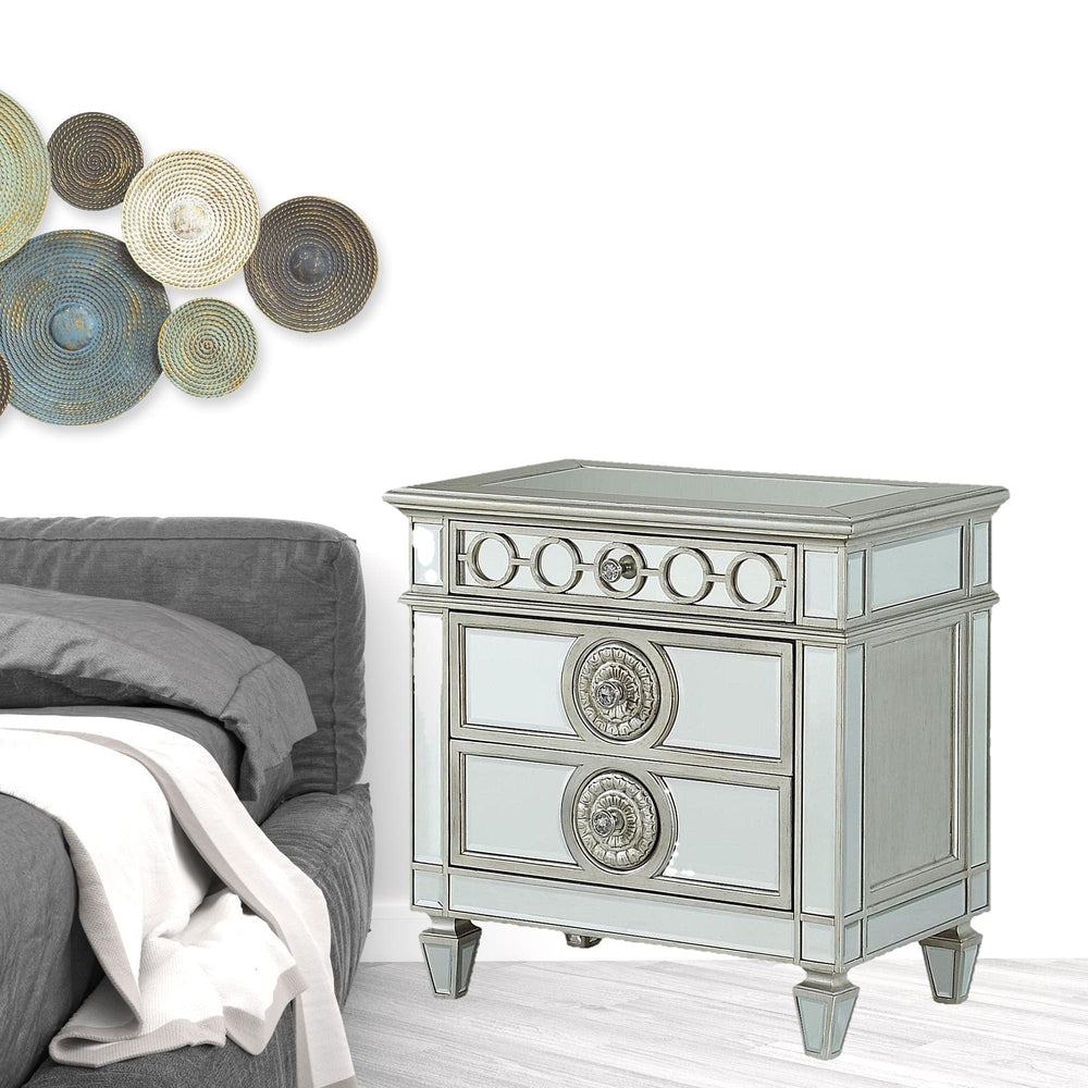 31" Silver Two Drawers Solid Wood Mirrored Nightstand - Homeroots - Flyclothing LLC