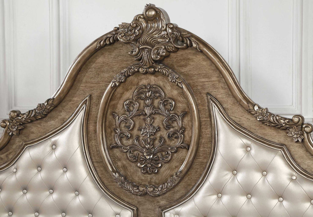 Queen Tufted Bronze Upholstered Faux Leather Bed With Nailhead Trim - Homeroots - Flyclothing LLC