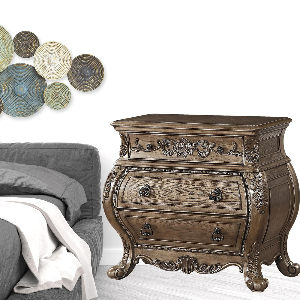 34" Champagne Novelty Three Drawers Solid Wood Nightstand - Homeroots - Flyclothing LLC