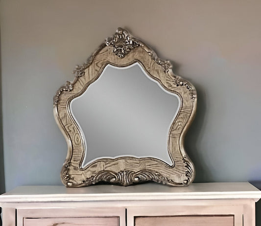 48" Vintage Oak Irregular Framed Mirror - Homeroots