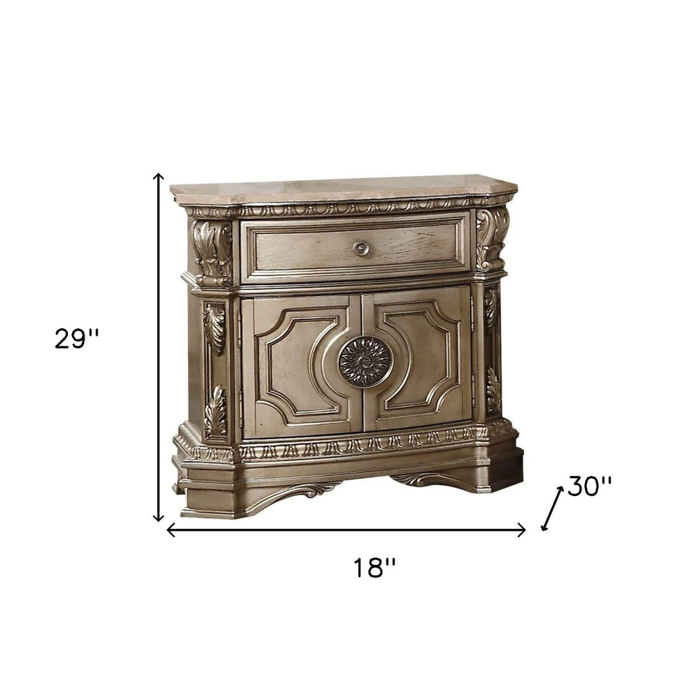 29" Champagne One Drawer Faux Marble and Solid Wood Nightstand With Storage - Homeroots - Flyclothing LLC