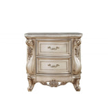 32" Antiqued White Two Drawers Mirrored Nightstand - Homeroots - Flyclothing LLC