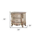 32" Antiqued White Two Drawers Mirrored Nightstand - Homeroots - Flyclothing LLC