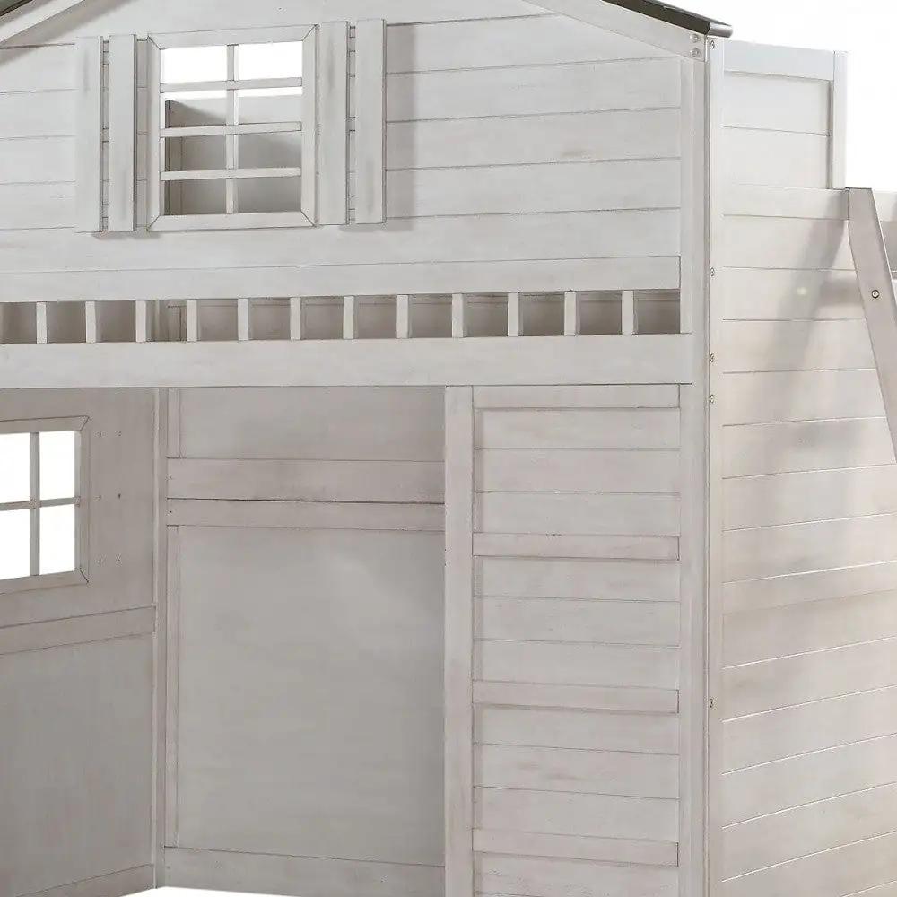 43" X 80" X 88" Weathered White Washed Gray Wood Loft Bed (Twin Size) - Homeroots - Flyclothing LLC