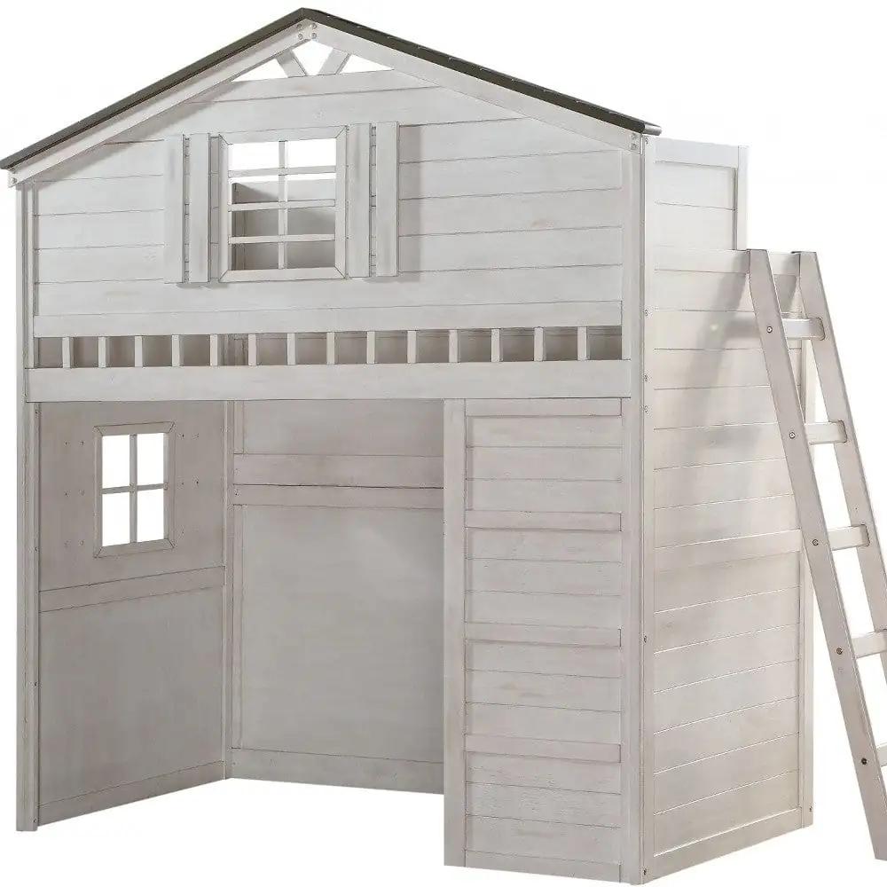43" X 80" X 88" Weathered White Washed Gray Wood Loft Bed (Twin Size) - Homeroots - Flyclothing LLC