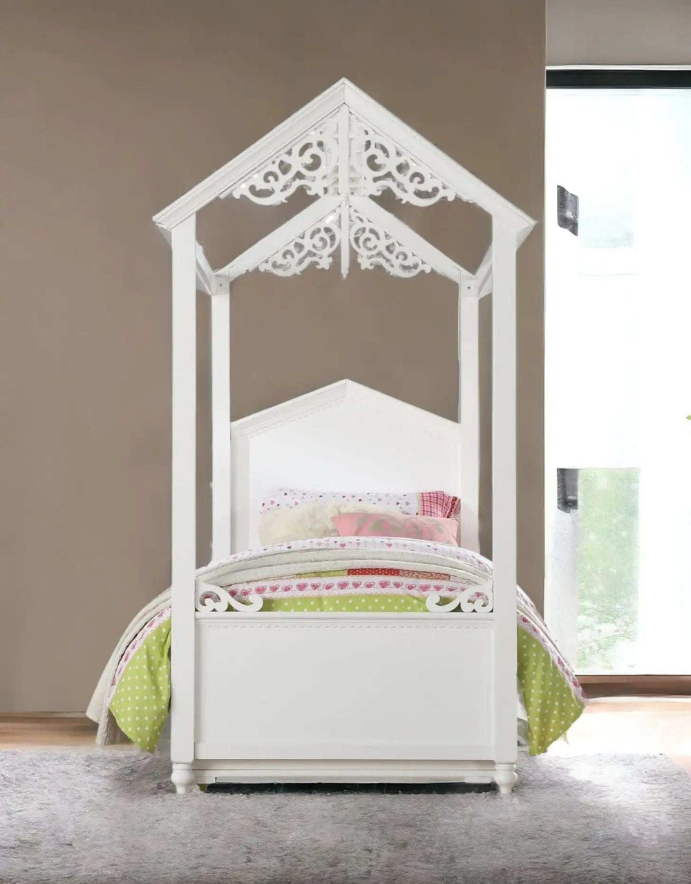 Twin White Canopy Bed - Homeroots - Flyclothing LLC