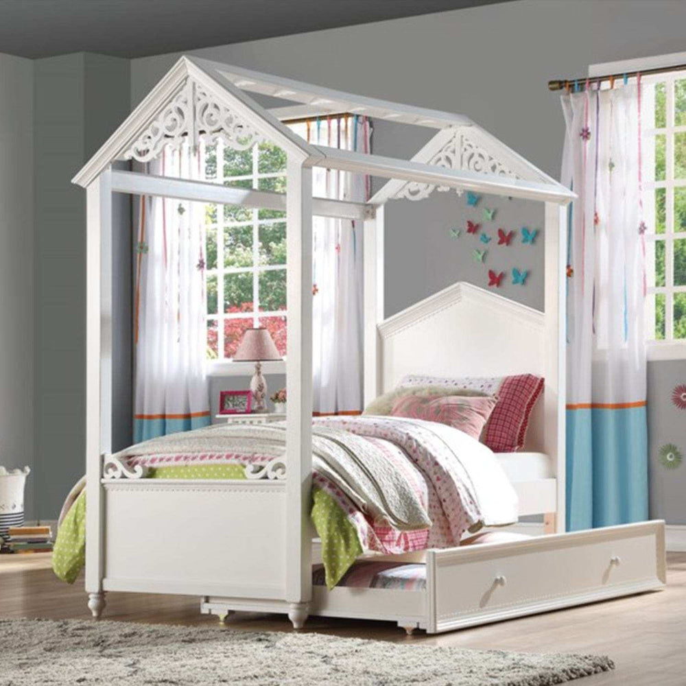 Twin White Canopy Bed - Homeroots - Flyclothing LLC
