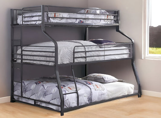 62" X 83" X 74" Gunmetal Metal Triple Bunk Bed  Twinfullqueen - Homeroots