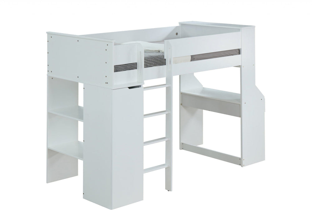 45" X 92" X 66" White Wood Veneer (Laminated) Loft Bed - Homeroots - Flyclothing LLC