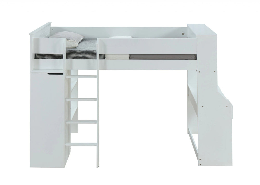 45" X 92" X 66" White Wood Veneer (Laminated) Loft Bed - Homeroots - Flyclothing LLC