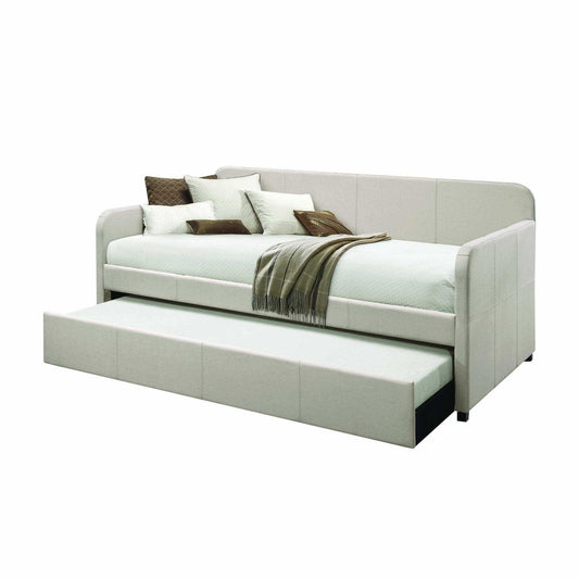 Twin Light Gray And White Upholstered Linen Bed - Homeroots - Flyclothing LLC