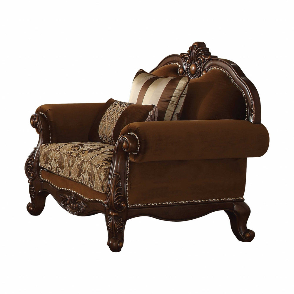 37" Brown Velvet Damask Club Chair - Homeroots