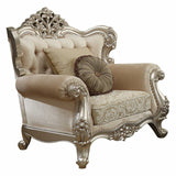 39" Champagne Fabric Damask Chair and a Half And Toss Pillows - Homeroots