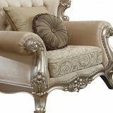 39" Champagne Fabric Damask Chair and a Half And Toss Pillows - Homeroots