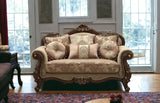 69" Beige and Gold And Brown Velvet Paisley Loveseat and Toss Pillows - Homeroots - Flyclothing LLC
