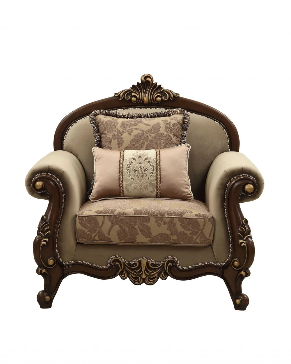 38" Beige And Brown Velvet Floral Arm Chair - Homeroots
