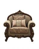 38" Beige And Brown Velvet Floral Arm Chair - Homeroots