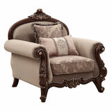 38" Beige And Brown Velvet Floral Arm Chair - Homeroots