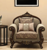 38" Beige And Brown Velvet Floral Arm Chair - Homeroots