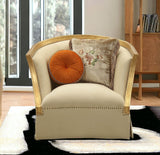 41" Tan and Gold Distressed Arm Chair and Toss Pillows - Homeroots - Flyclothing LLC