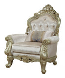 40" Cream And Antiqued White Fabric Damask Tufted Arm Chair And Toss Pillow - Homeroots