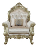 40" Cream And Antiqued White Fabric Damask Tufted Arm Chair And Toss Pillow - Homeroots