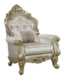 40" Cream And Antiqued White Fabric Damask Tufted Arm Chair And Toss Pillow - Homeroots